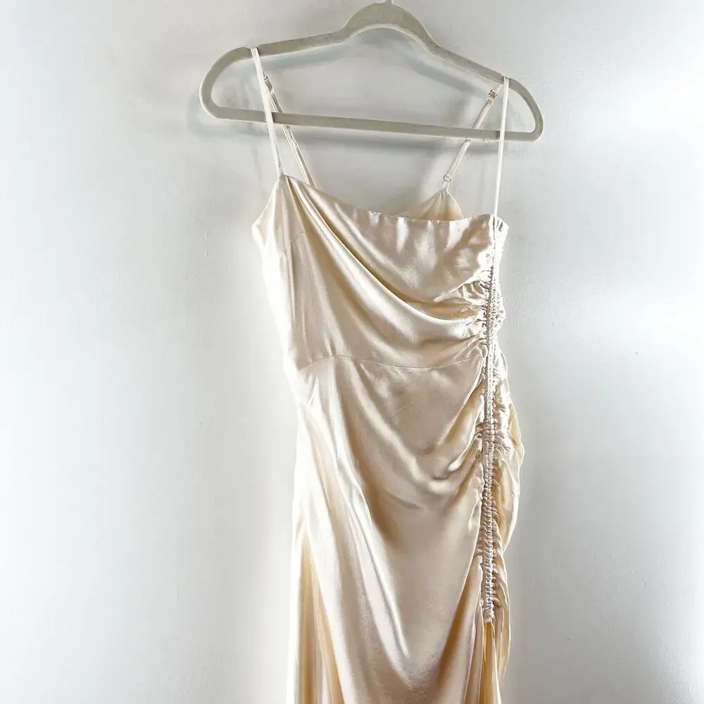Shona Joy La Lune Ruched Side Slit Maxi Formal Slip l Dress Gown Cream 4 - Picture 12 of 12